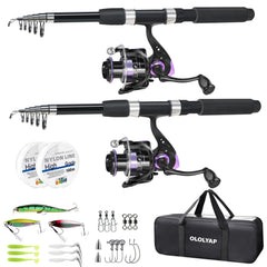OLOLYAP Fishing Pole Combo 2PCS front view with telescopic rods and aluminum reels