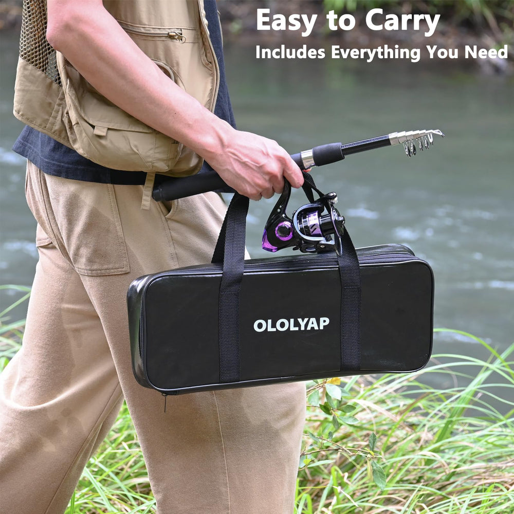 All components of the OLOLYAP fishing pole combo packed and ready for fishing