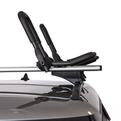 OMAC canoe J-Style roof rack folded for easy storage and quick setup.