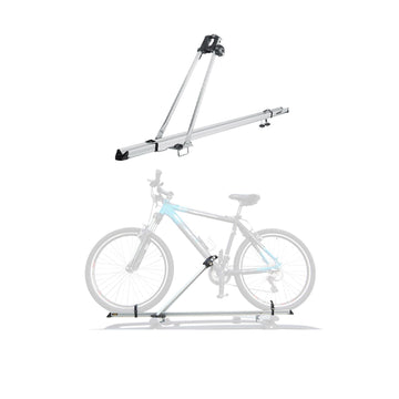 OMAC car roof bike carrier mounted on a vehicle for easy transport.
