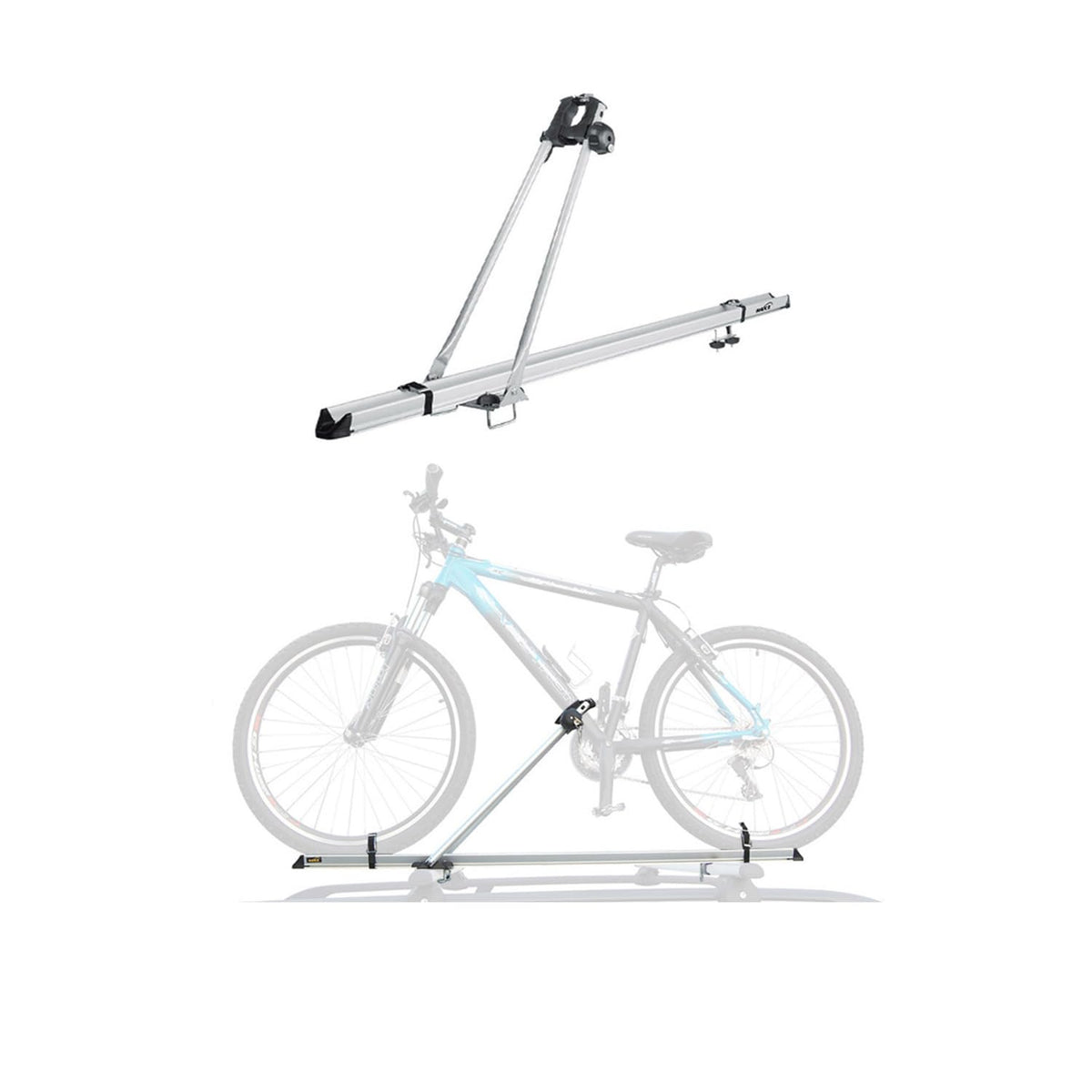 OMAC car roof bike carrier mounted on a vehicle for easy transport.
