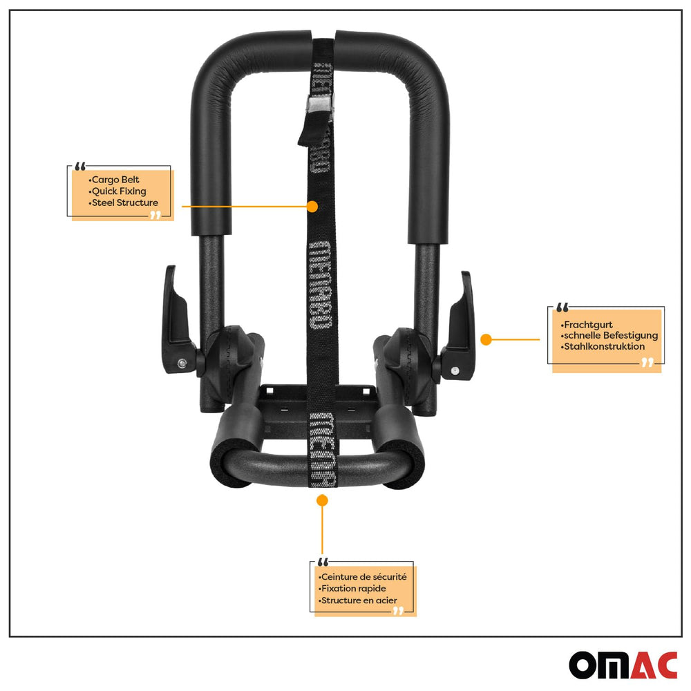 OMAC J-Style rack angle adjustment enables secure positioning for gear.