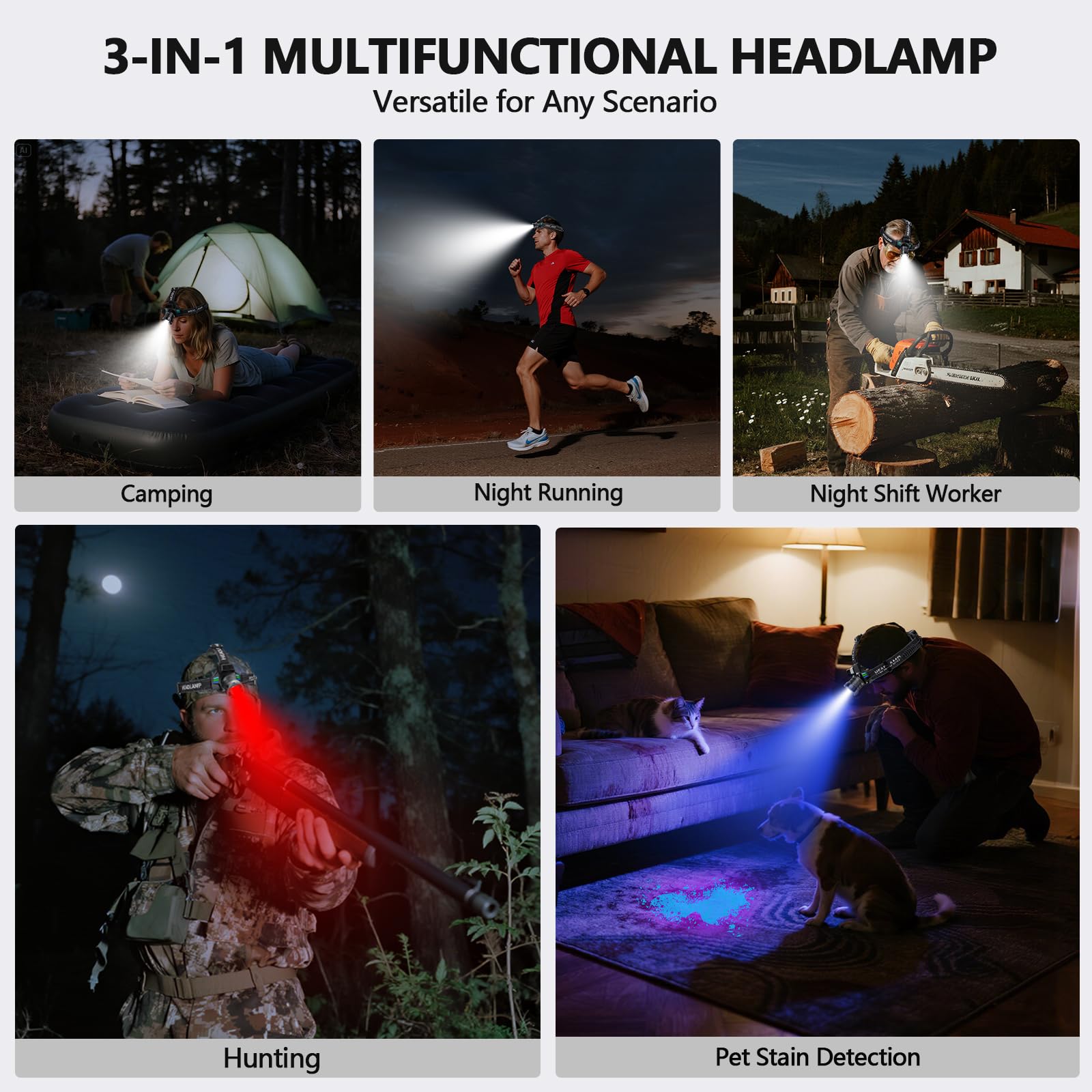 OMALIGHT headlamp tilt range up to 60 degrees for precise beam control.