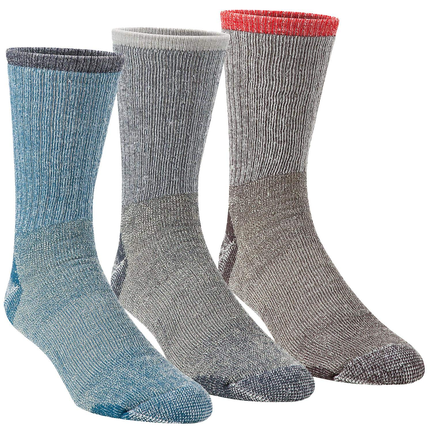 Omni-Wool Merino Medium Hiker socks in denim-navy-charcoal-light-grey with moisture-wicking for hiking.