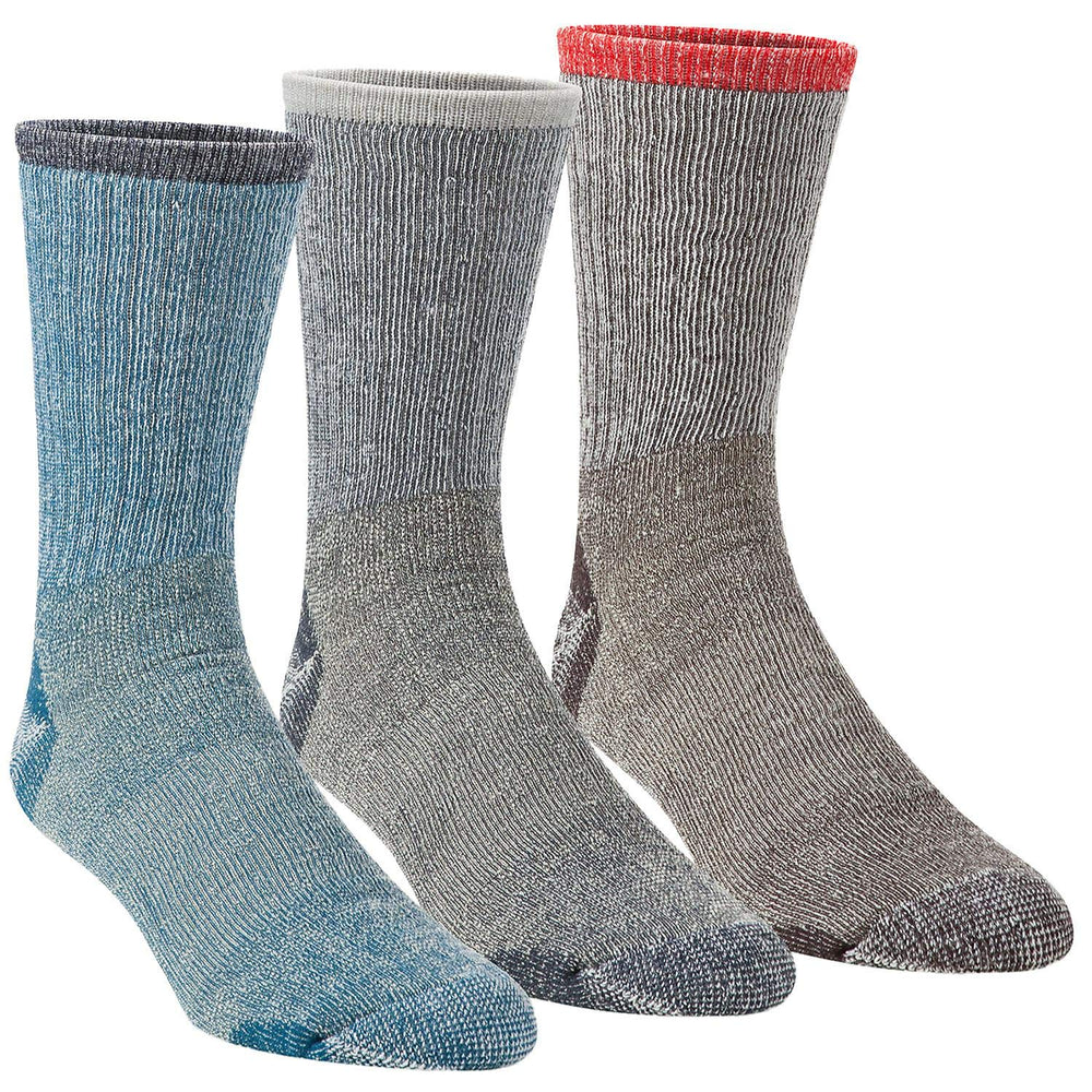 Omni-Wool Merino Medium Hiker socks in denim-navy-charcoal-light-grey with moisture-wicking for hiking.