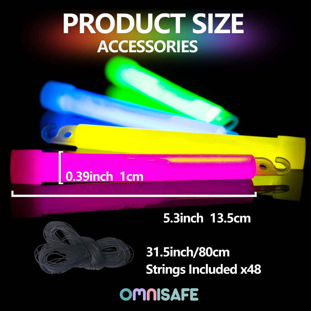 OMNISAFE 48 glow sticks with black PE string for easy handling and storage.