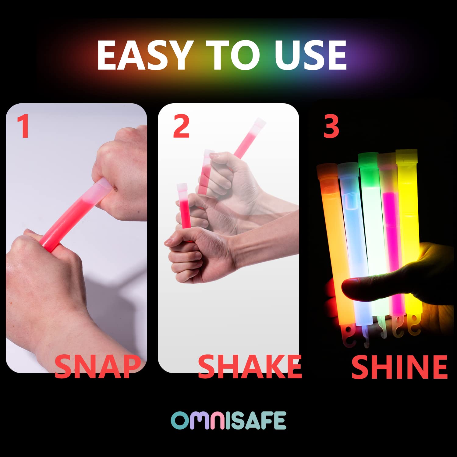OMNISAFE kid safe non-toxic glow sticks ideal for children activities.