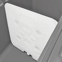 Omoojee 52QT ice pack divider side-view showing organized interior layout
