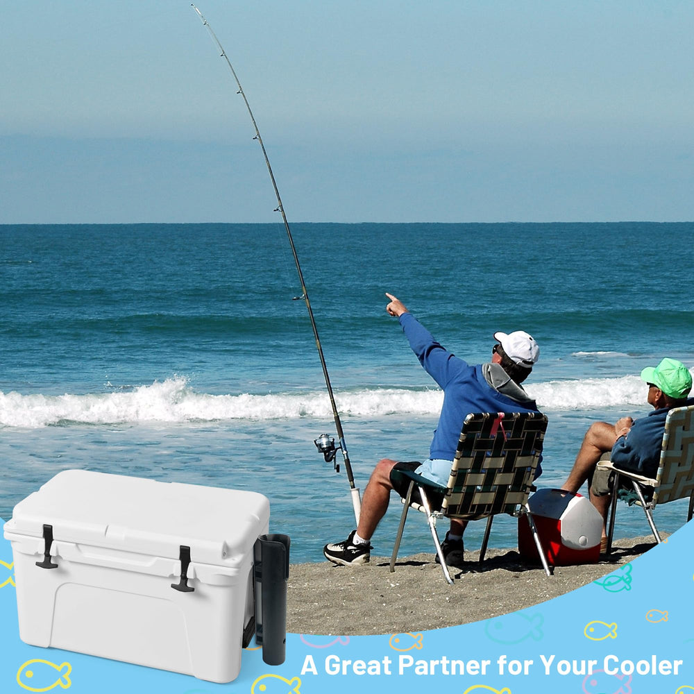 Organized fishing gear using the rod holder mounted in a cooler setup