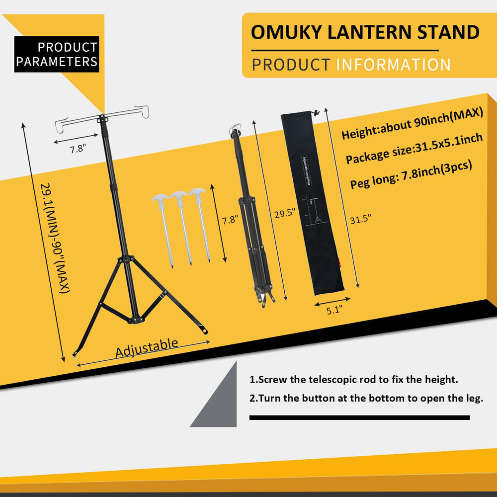 OMUKY lantern stand base pins setup highlights complete stability on diverse terrains