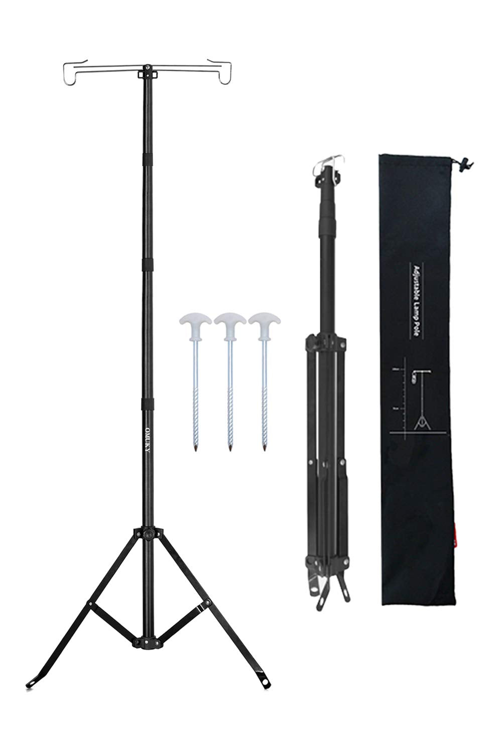 OMUKY lantern stand extended view shows sturdy aluminum construction for stable outdoor lighting