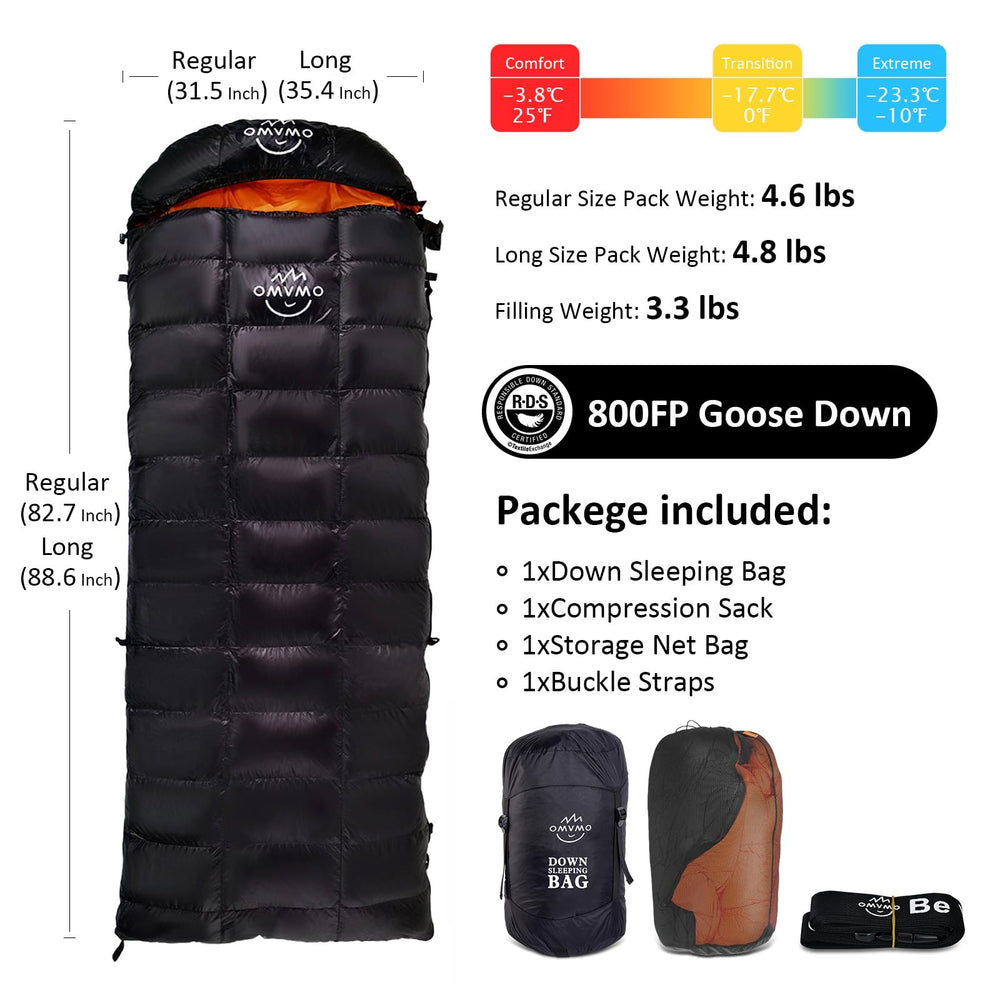 OMVMO 10deg down bag side view highlighting right zipper for easy access.