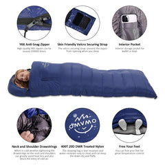 OMVMO 20 Degrees Down Sleeping Bag bottom waist buttons enabling easy movement