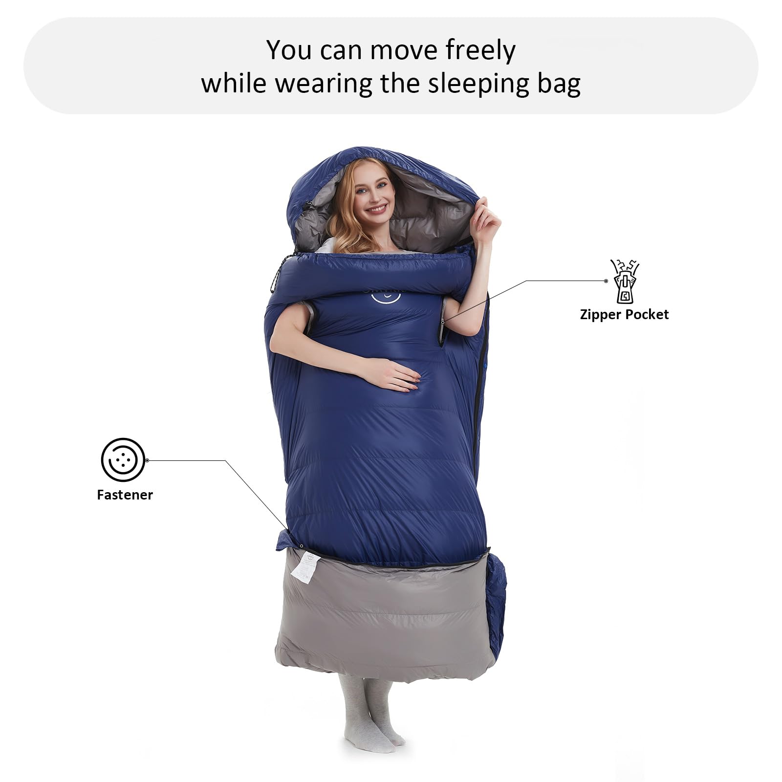 OMVMO 20 Degrees Down Sleeping Bag buckle strap connects to an air pad for support