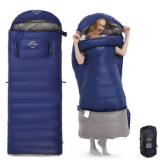OMVMO 20 Degrees Down Sleeping Bag chest pockets for quick phone access during camping