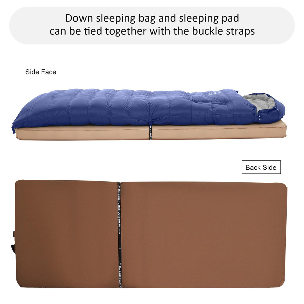 OMVMO 20 Degrees Down Sleeping Bag DWR shell texture resists moisture and wear