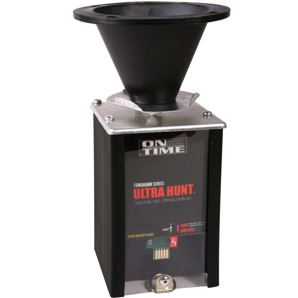 On Time Tomahawk Ultra Feeder shown in dawn-dusk setup for flexible activation outdoors.