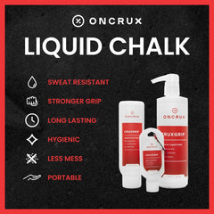 ONCRUX Liquid Chalk dries hands and boosts grip for lifting