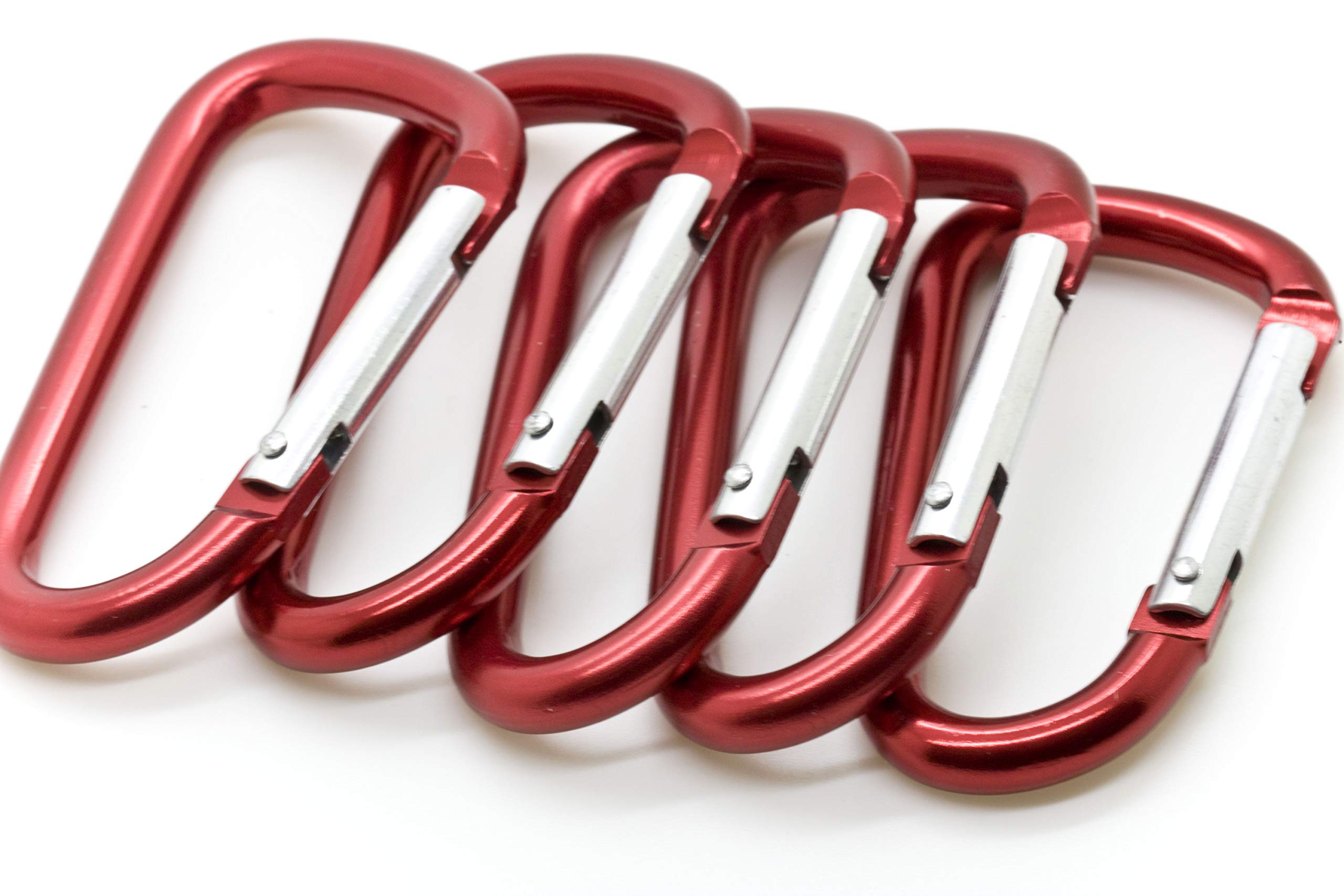 ONDEPOT red 3-inch carabiner clipped on a bag for one-handed use.