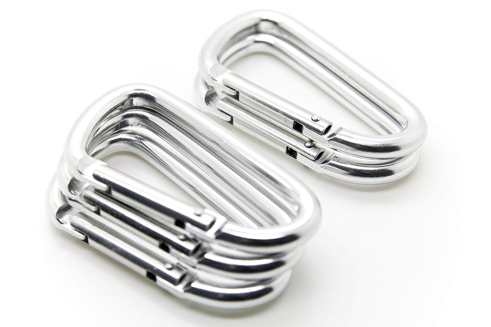 ONDEPOT silver D-shaped carabiner clips securely to backpacks.