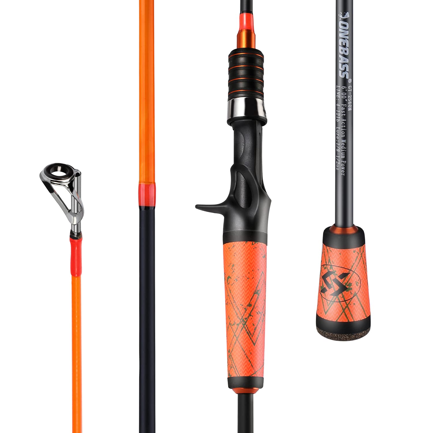 One Bass fishing pole 24-ton carbon blank emphasizes bite sensitivity for precise casts.