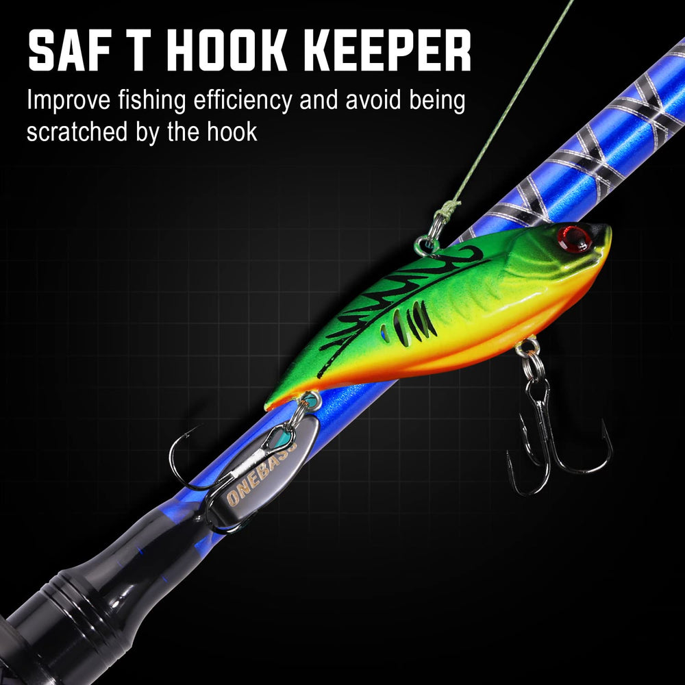 One Bass fishing rod line system demonstrates practical organization and quick hook retention.