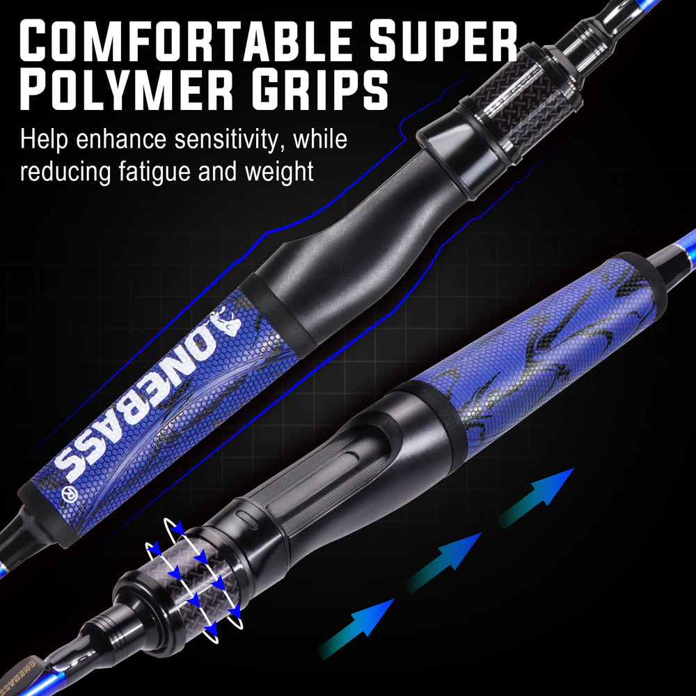 One Bass fishing rod polymer handle emphasizes comfortable grip and reduced fatigue during long sessions.