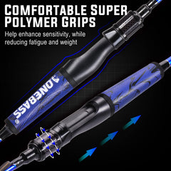 One Bass fishing rod polymer handle emphasizes comfortable grip and reduced fatigue during long sessions.