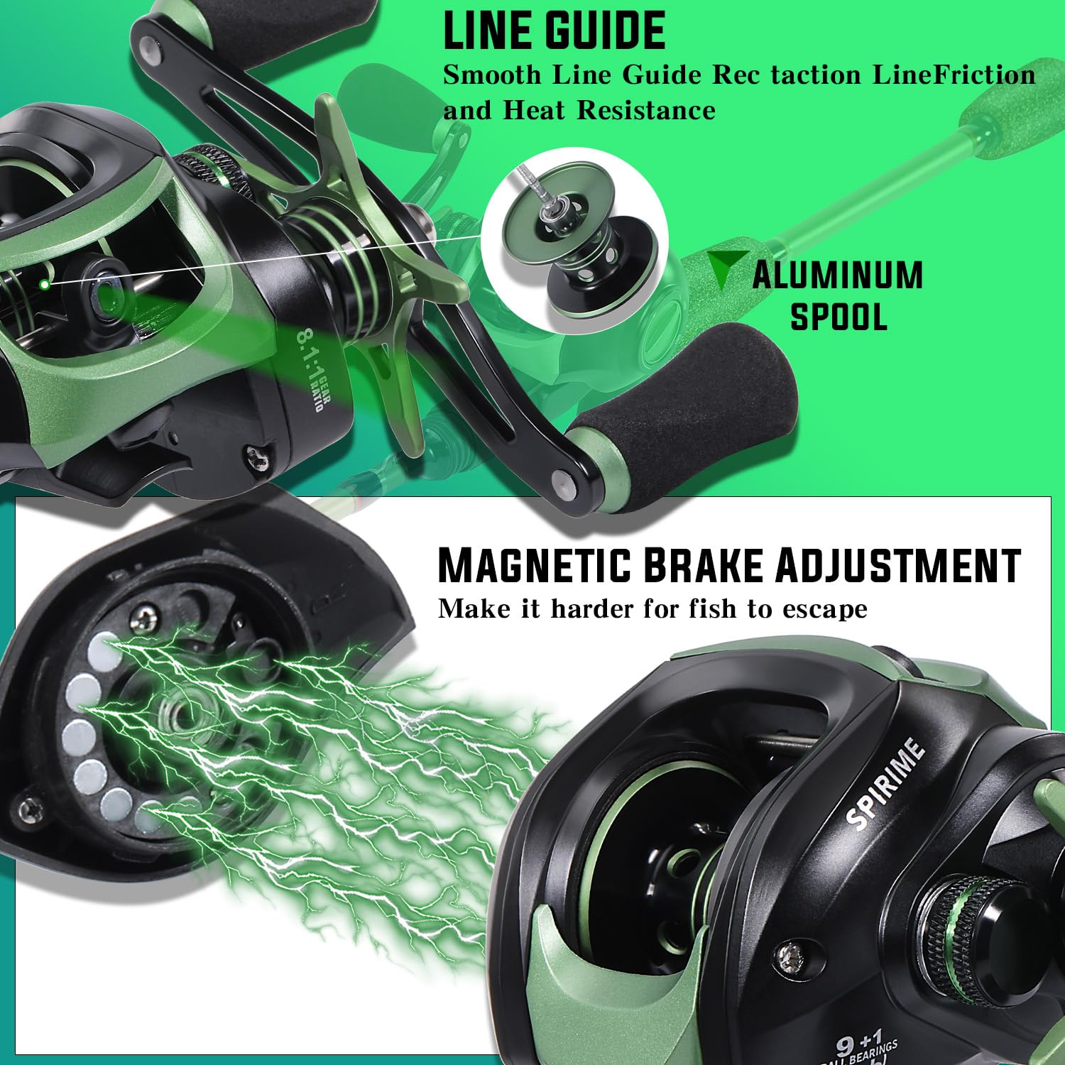 One Bass stainless-steel guides reduce friction for smoother casts.