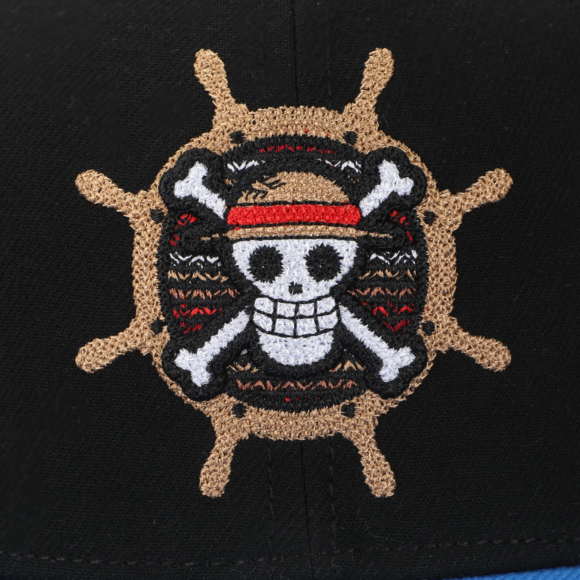Top view displaying blue bill and compass motif