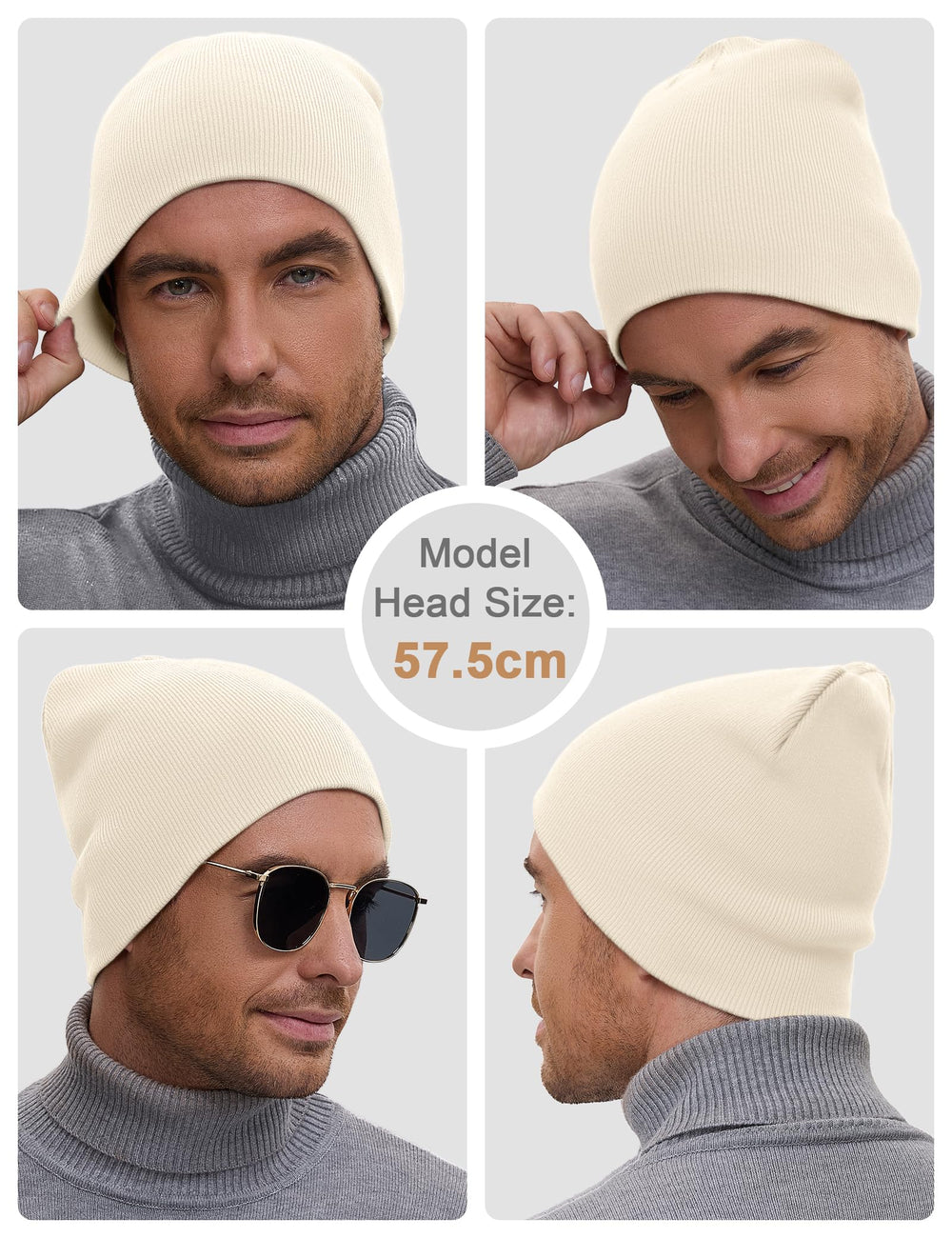 One-size-fits-52-58cm cotton beanie in beige