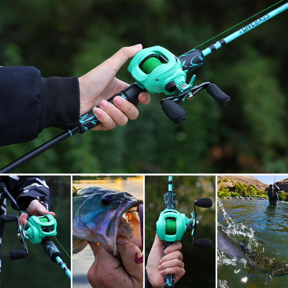 One Bass left-handed reel setup, ergonomic design for comfortable long sessions.