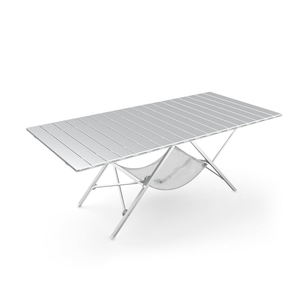 ONEFOREST one-step fold-up camping table opened for quick setup on uneven ground
