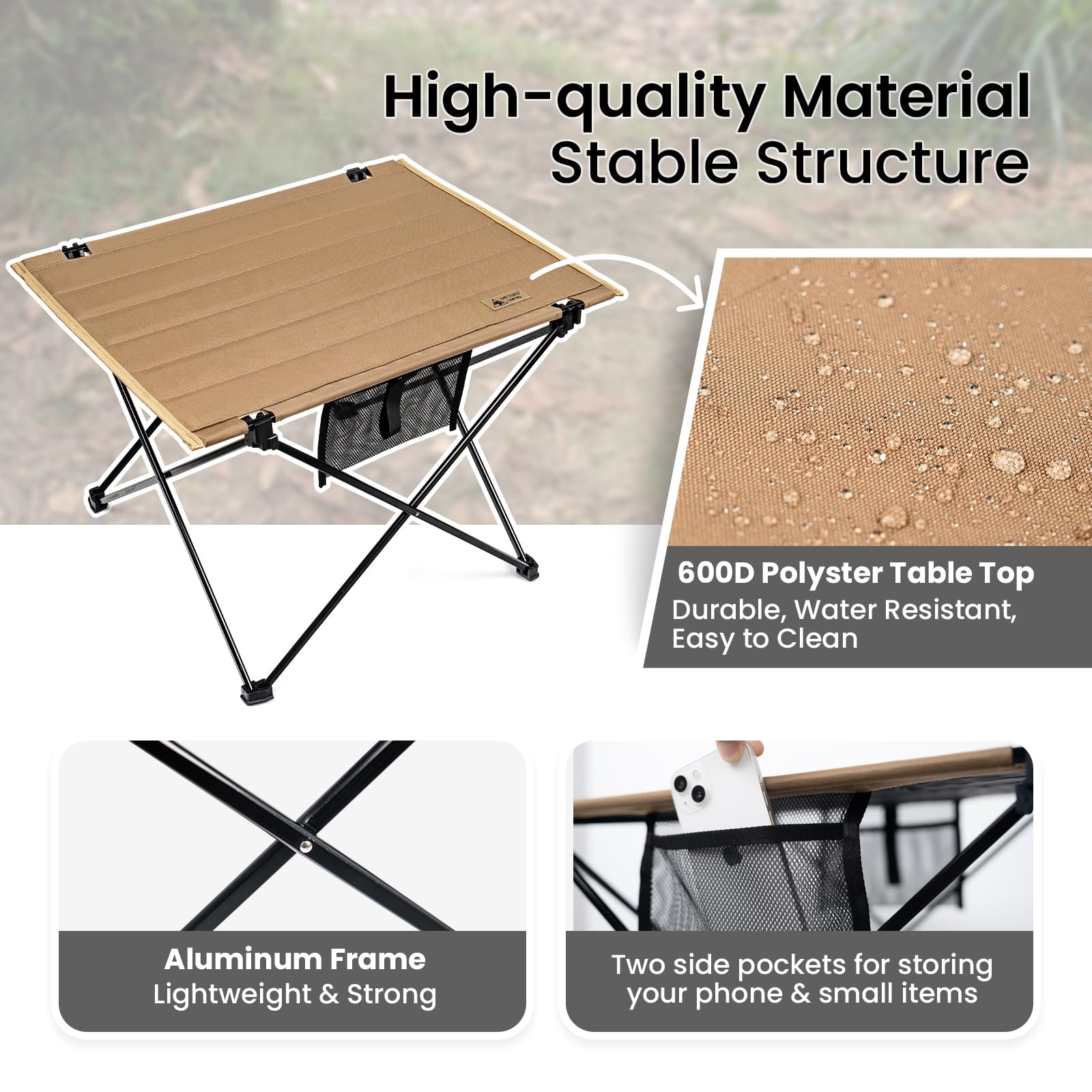 ONETIGRIS CampMate table supports up to 66 lbs for meals and gear.