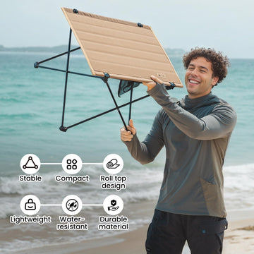 ONETIGRIS CampMate table with side mesh pockets for phone and power bank storage.