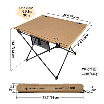 ONETIGRIS CampMate table top setup shows large work surface for cooking or gear.