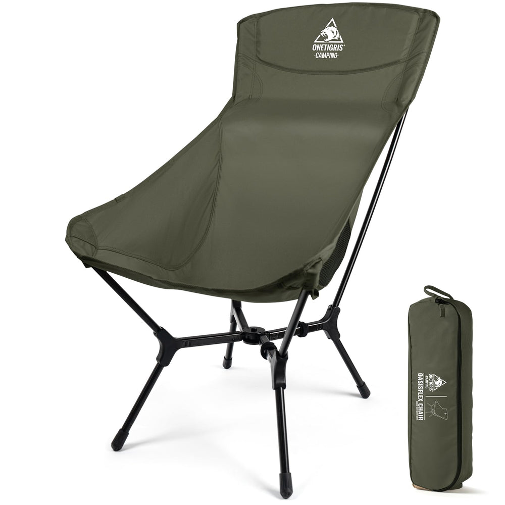 ONETIGRIS OasisFlex chair setup demonstrates quick one-second assembly for easy seating.