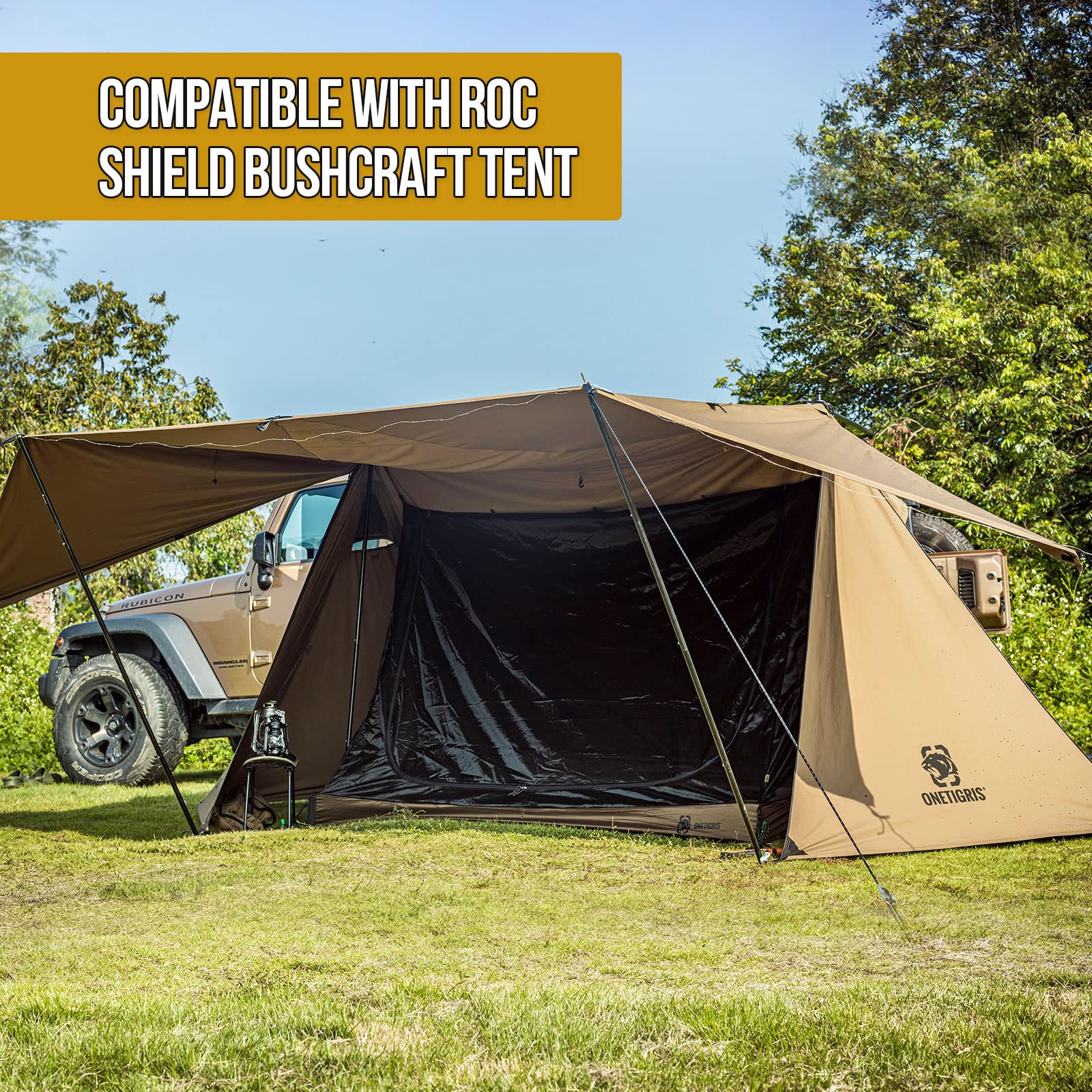 OneTigris 2-person mesh tent setup kit image shows stakes and guy-lines included