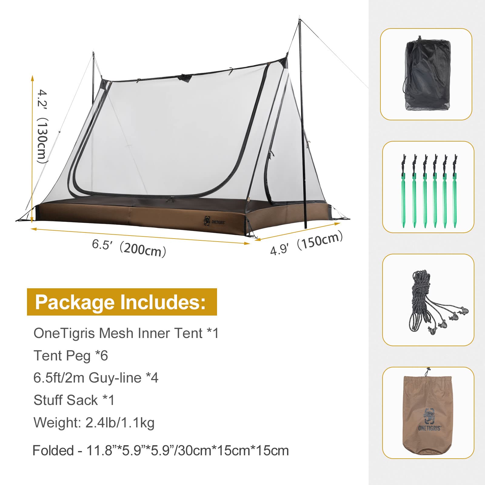 OneTigris 2-person mesh tent waterproof-floor close-up shows 3000mm bathtub seal