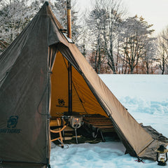 OneTigris teepee tent front view highlighting generous headroom with six-person capacity.