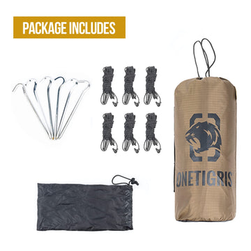 OneTigris Bulwark tarp aluminum hex pegs securing setup