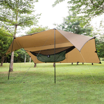 OneTigris Bulwark tarp coyote brown blends with nature for stealth camping