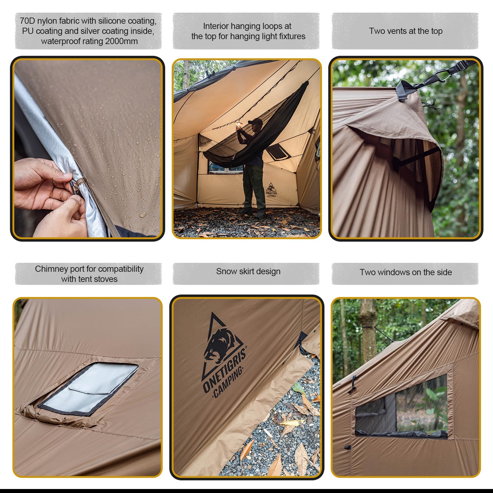 OneTigris COZSHACK hot tent stove-jack enables safe wood stove setup and warmth.