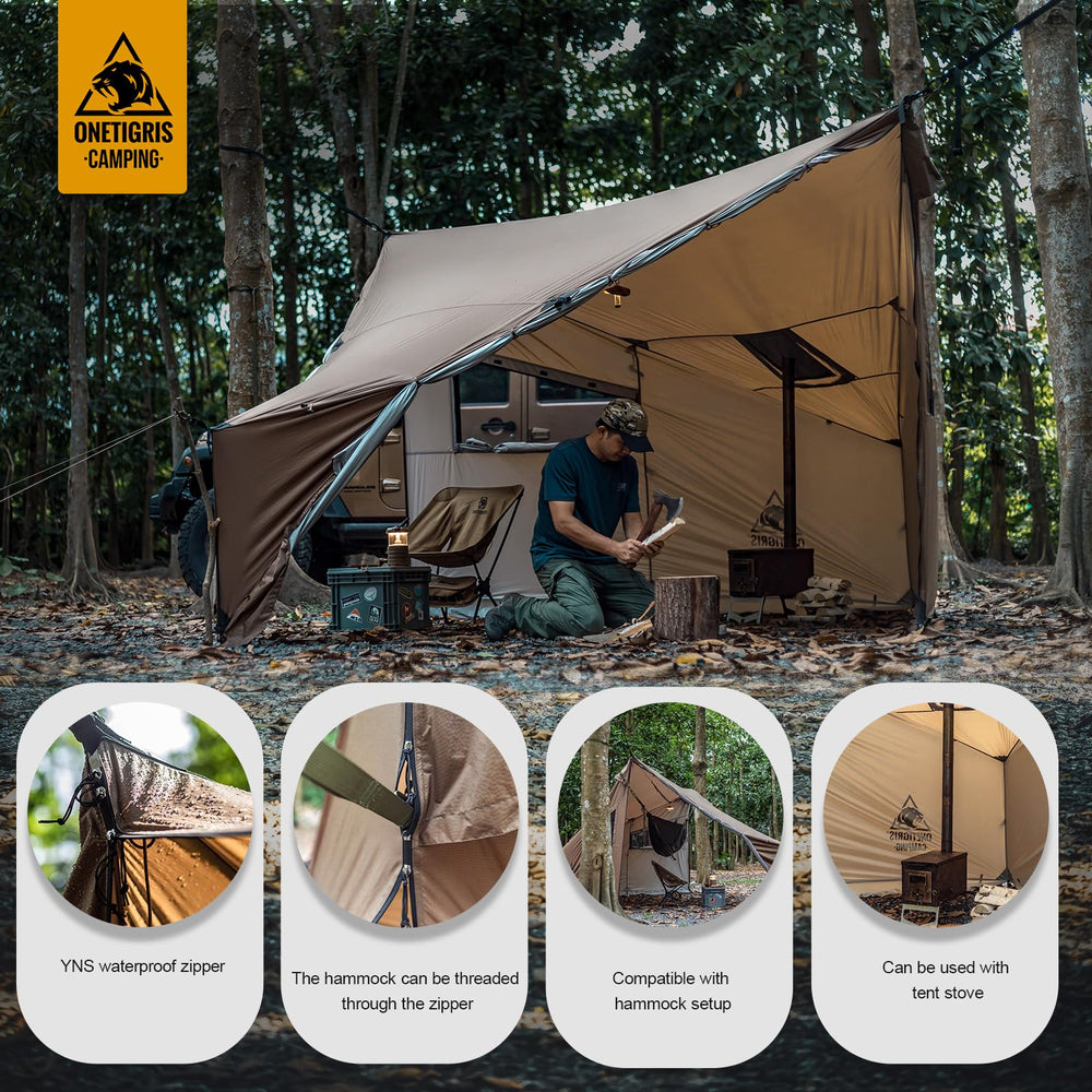 OneTigris COZSHACK waterproof-materials keep rain and wind at bay during rough weather.