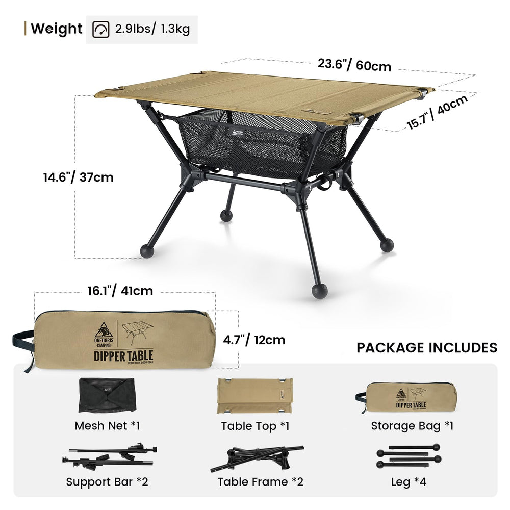 ONETIGRIS Dipper folded table shows compact portability for travel and storage