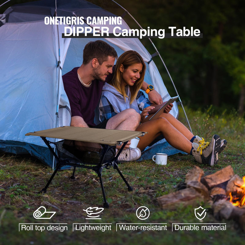 ONETIGRIS Dipper table top detail highlights wrinkle-resistant fabric and washability