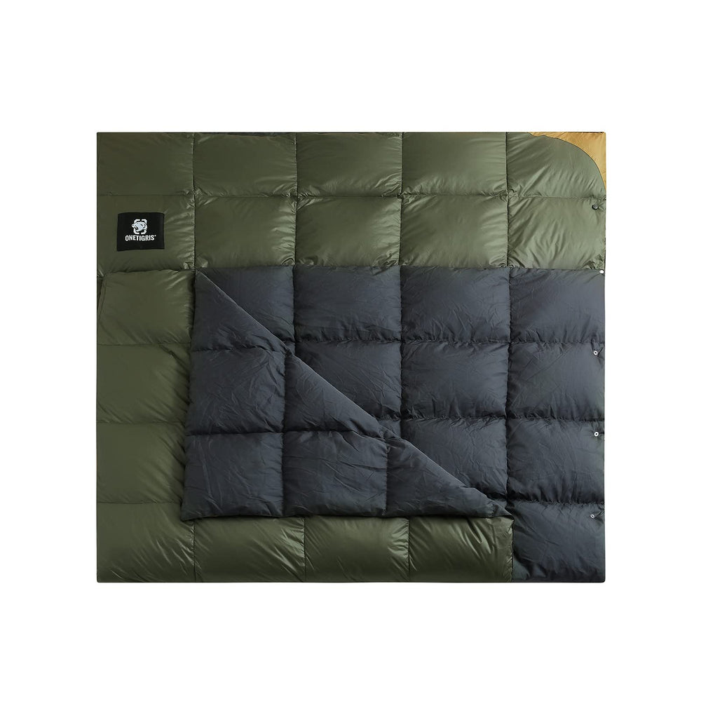 ONETIGRIS Down Camping Blanket 2 Person warmth-in-use shows cozy warmth during outdoor nights.