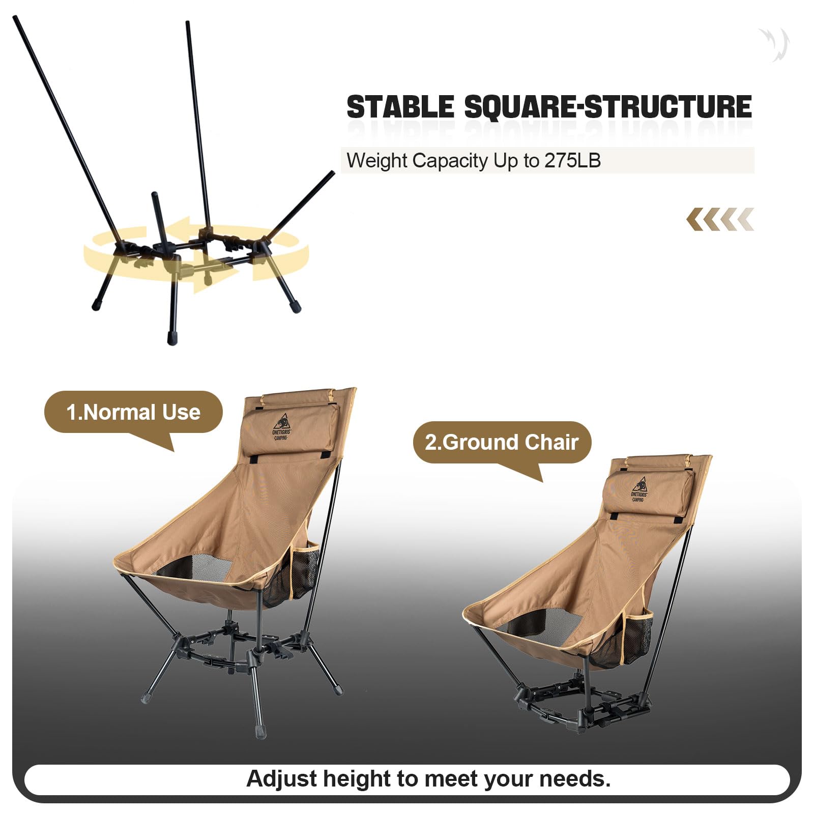 OneTigris Dragonhide chair aluminum-poles emphasize lightweight yet sturdy support.