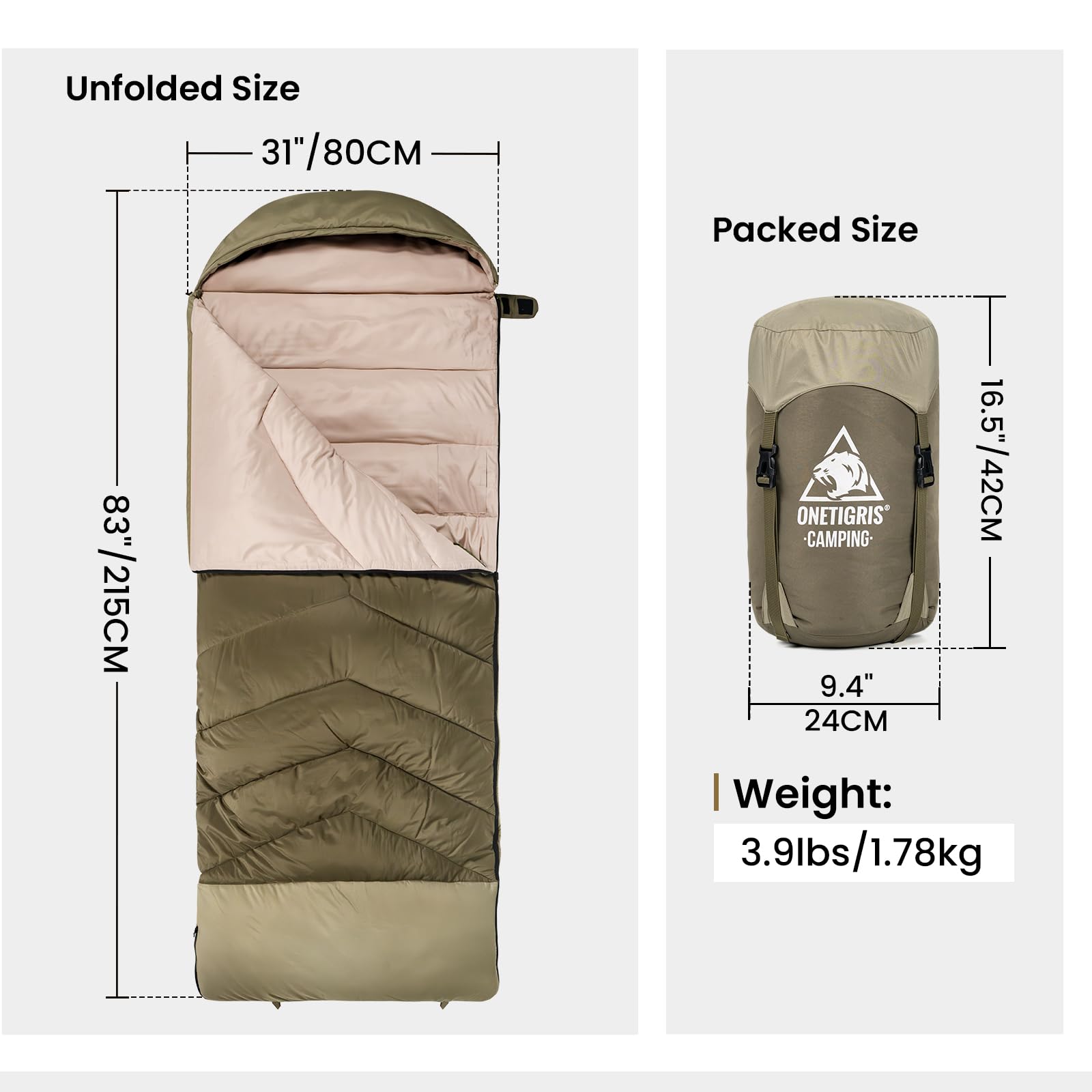OneTigris Envelope sleeping bag anti-snag YKK zippers enable easy venting and access.