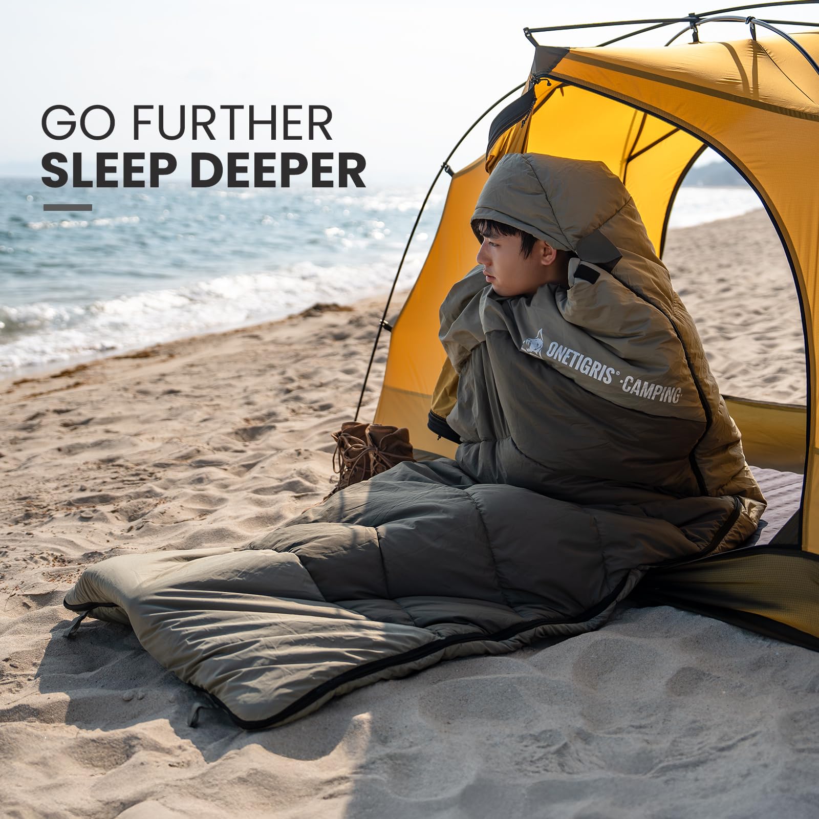OneTigris Envelope sleeping bag in outdoor use ready for camping and travel.